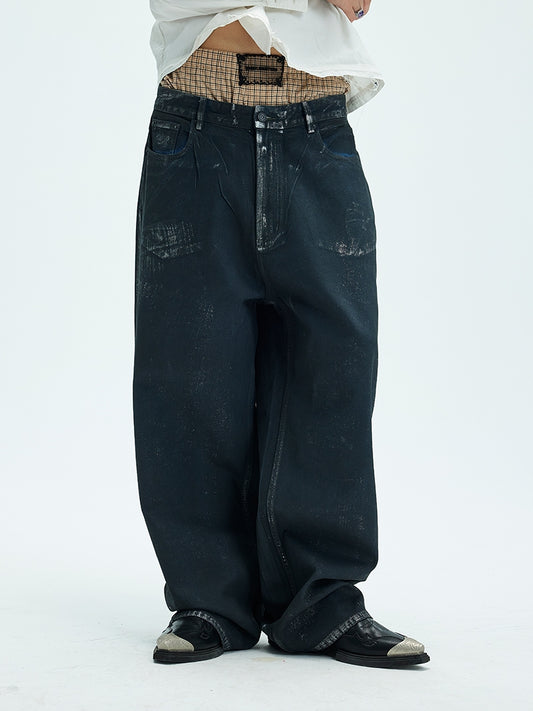 Multi-wax coated straight jeans