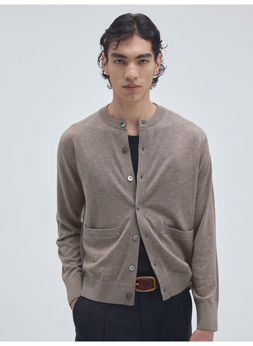Round-Neck Knit Cardigan with Pockets