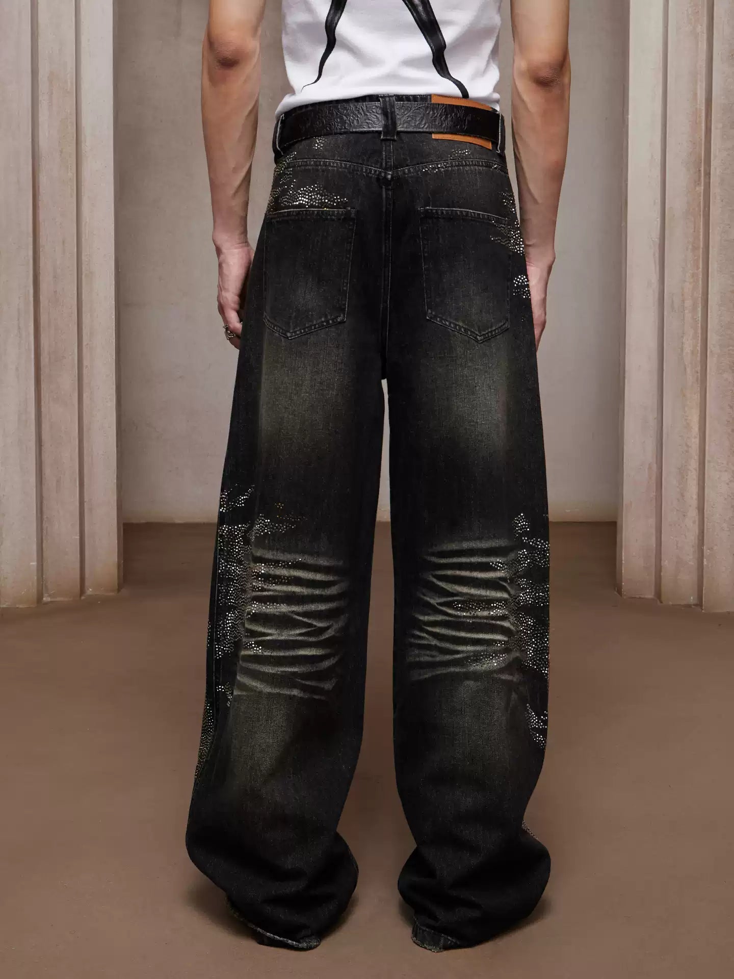 Rhinestone Heavy Duty Washed Denim