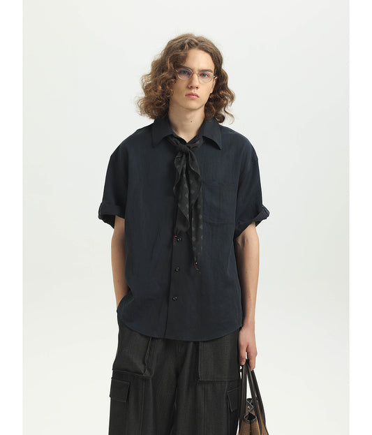 Detachable scarf Vintage loose shirt