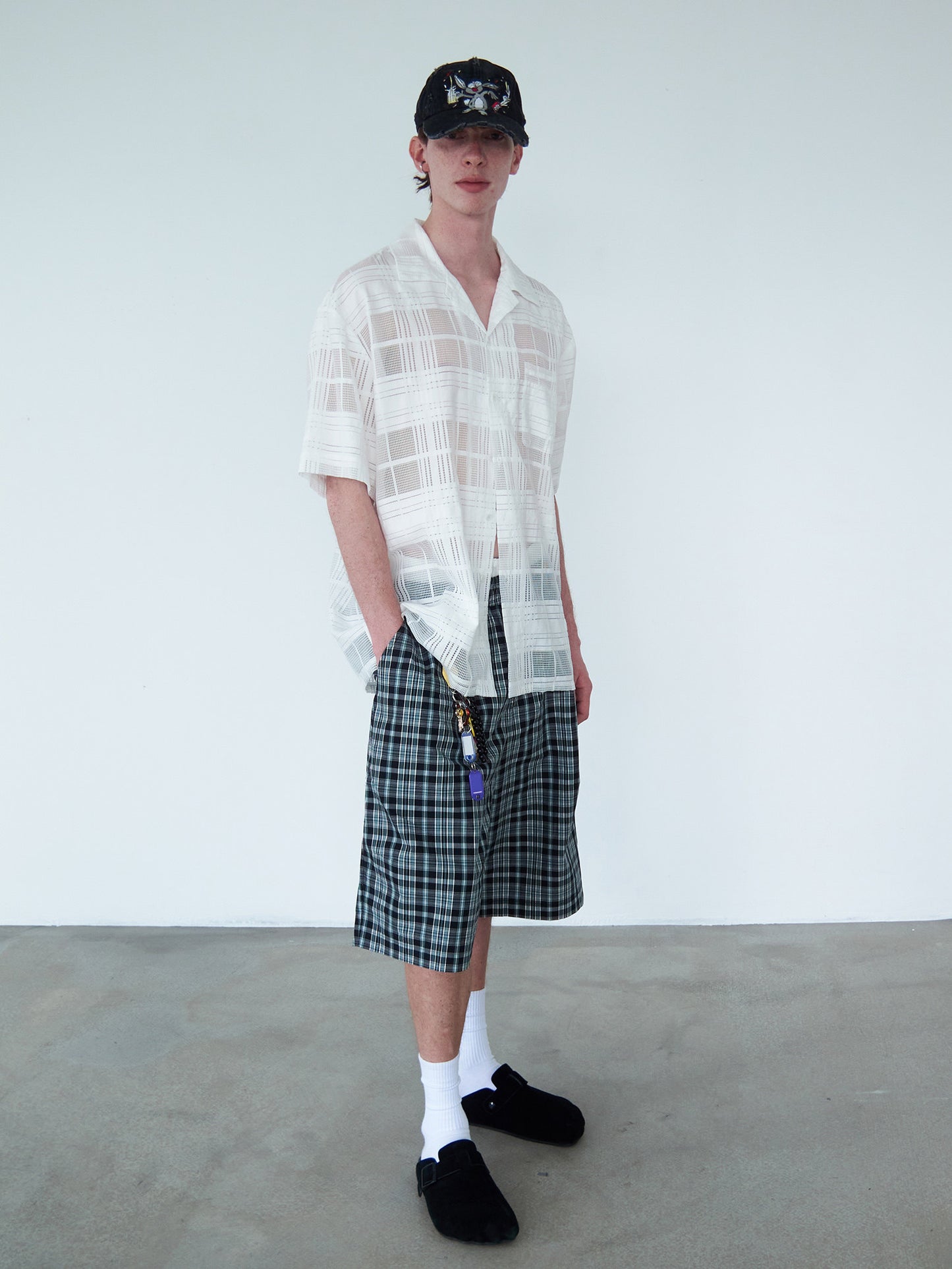 Checkered Cutout Cuban-Collar Shirt