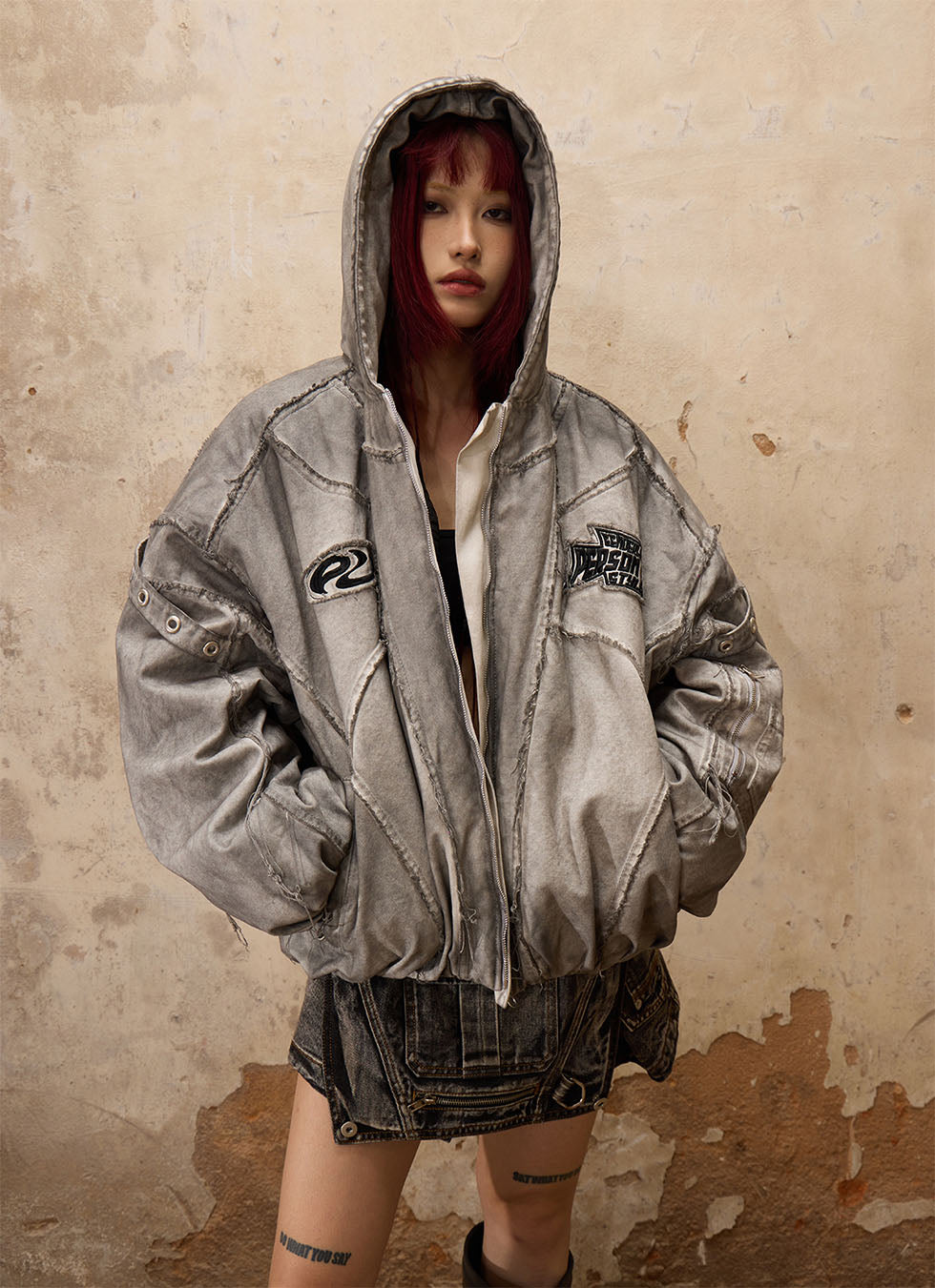 Hand Brushed Collar Hooded Cotton Jacket