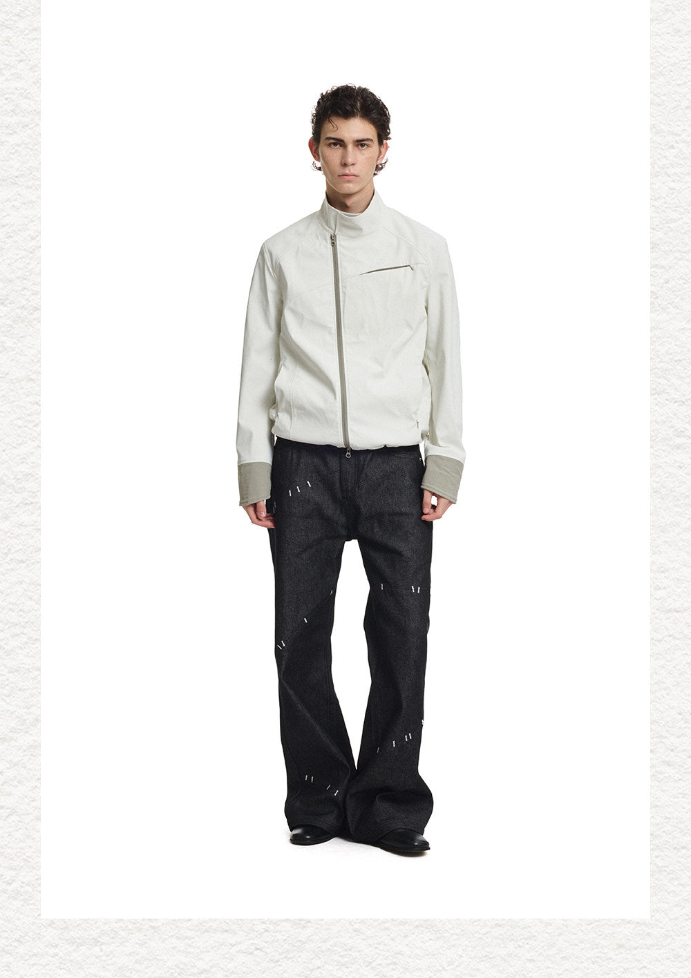 Lightweight Jacket with Flip-Up Sleeves and Diagonal Zipper