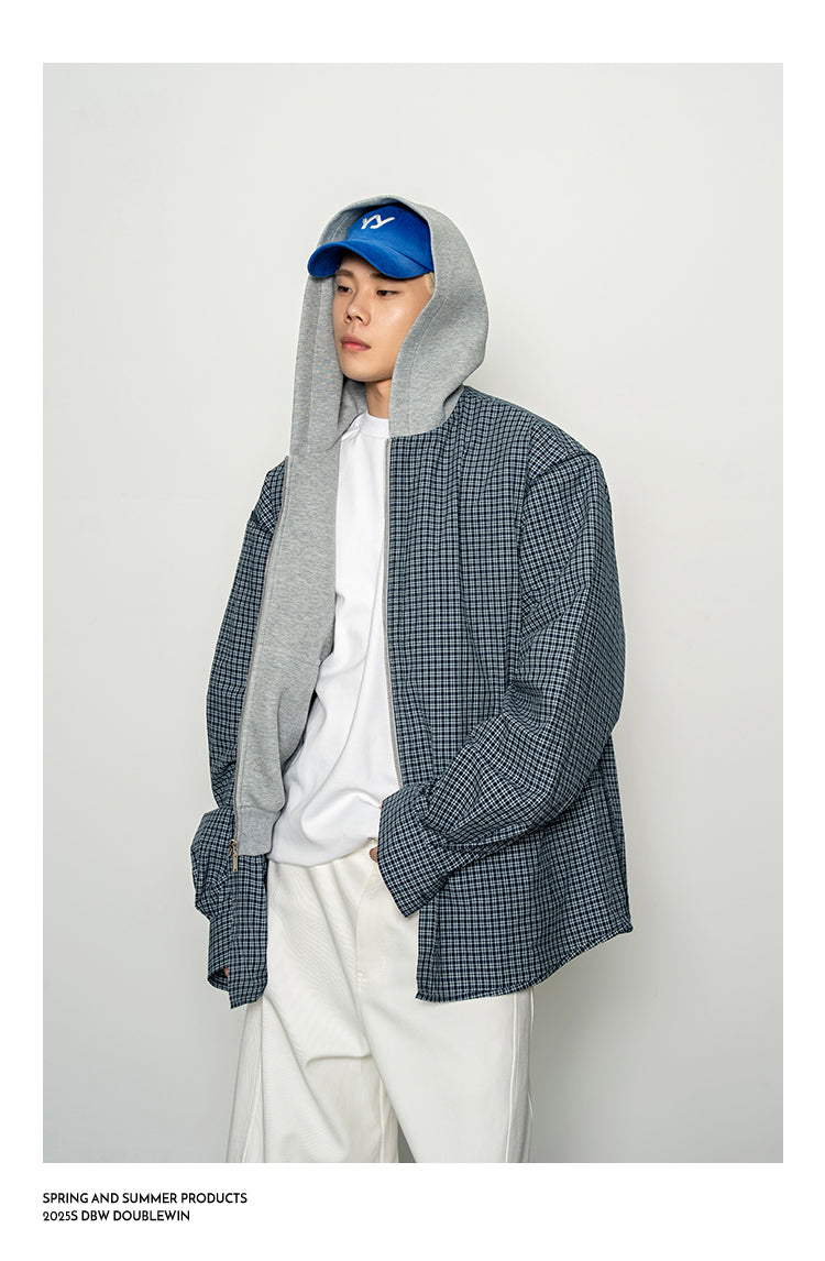 Checkered Pattern Faux Two-Piece Sweatshirt