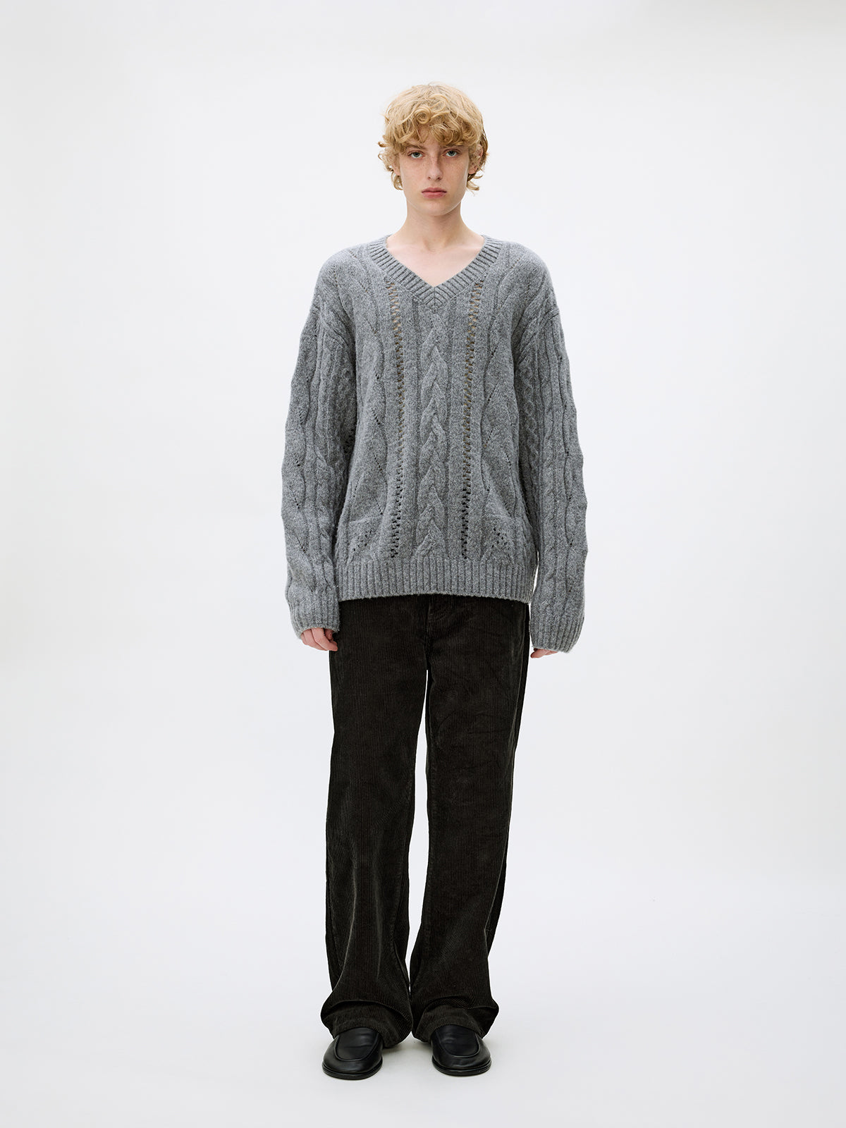 V-neck cable knit sweater