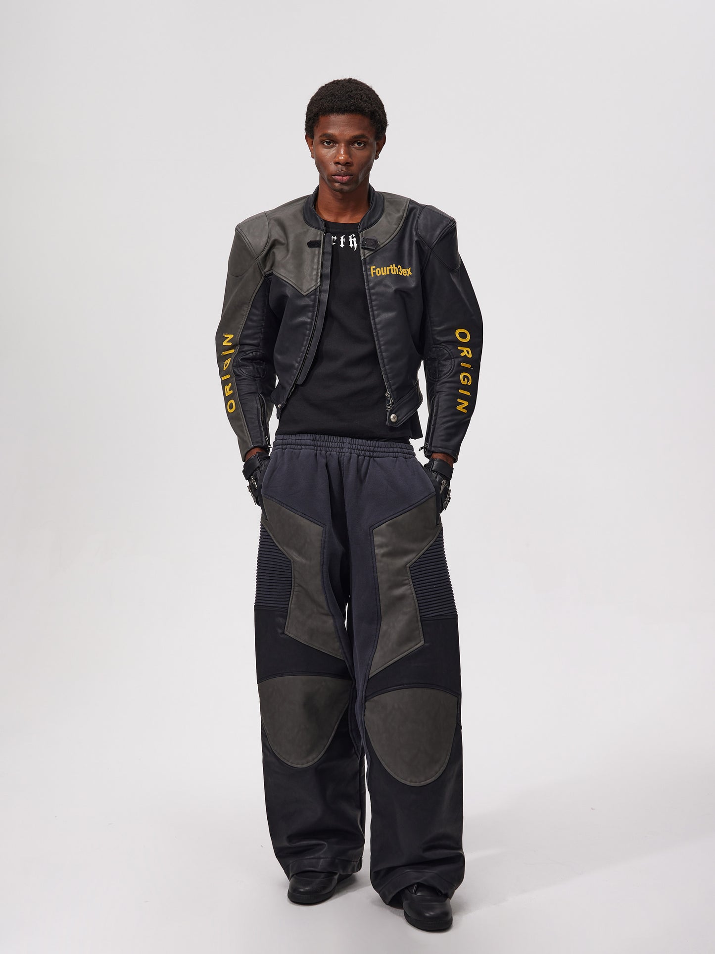 Padded Shoulder Short Leather Jacket