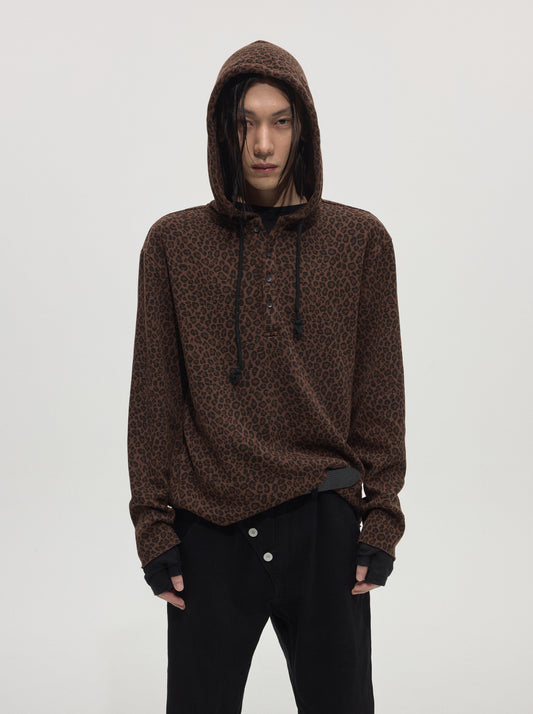 Leopard-Print Waffle Hoodie