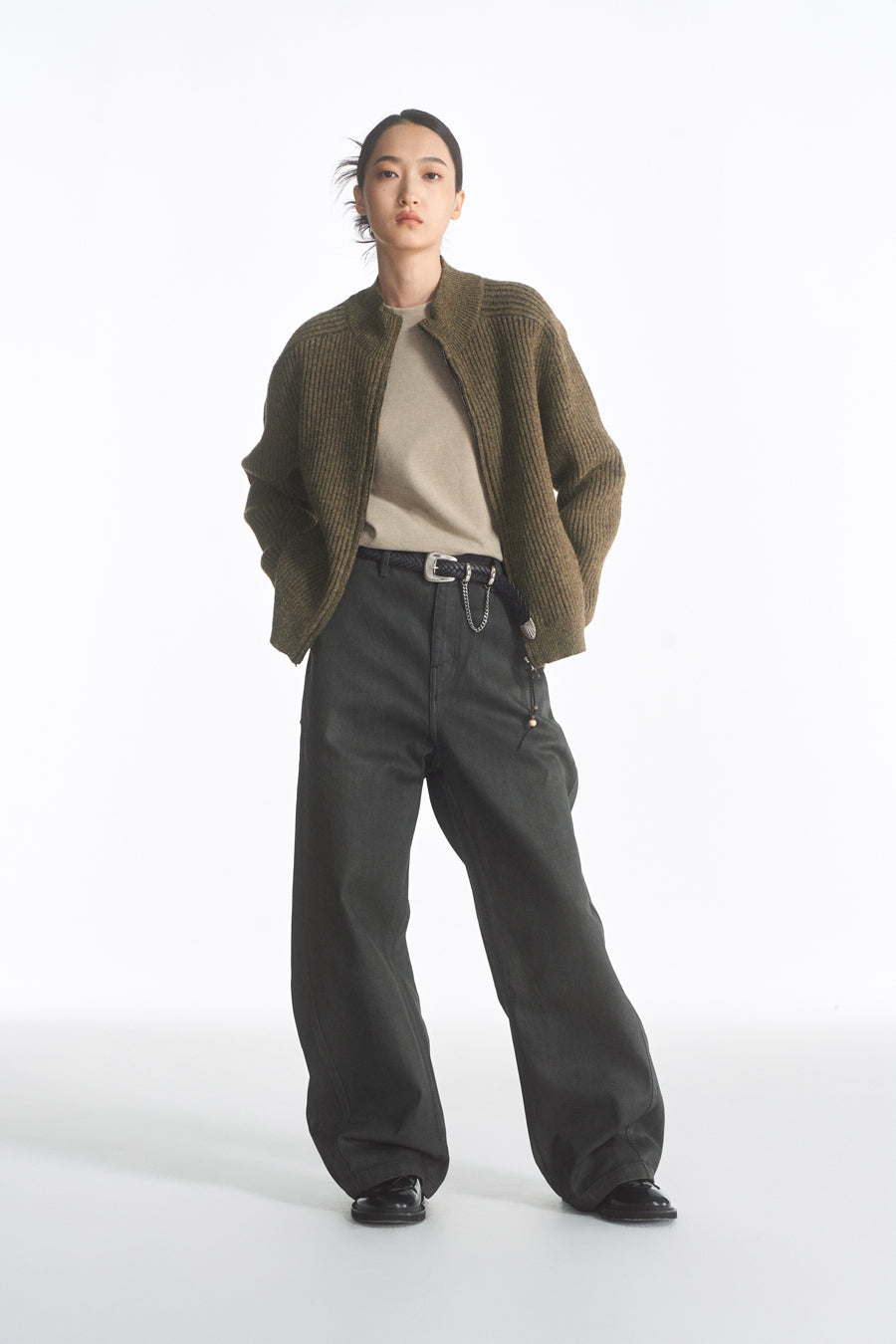 Ribbed Double Zipper Cardigan