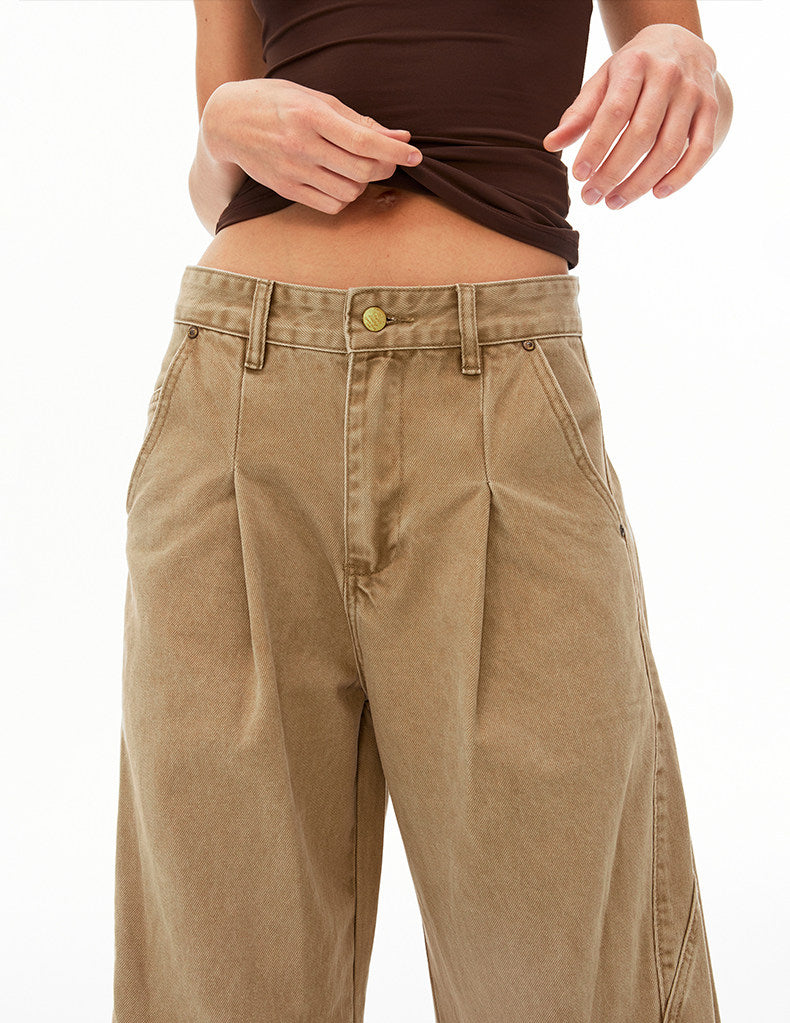 Deconstructed Pleated Design Scimitar Jeans