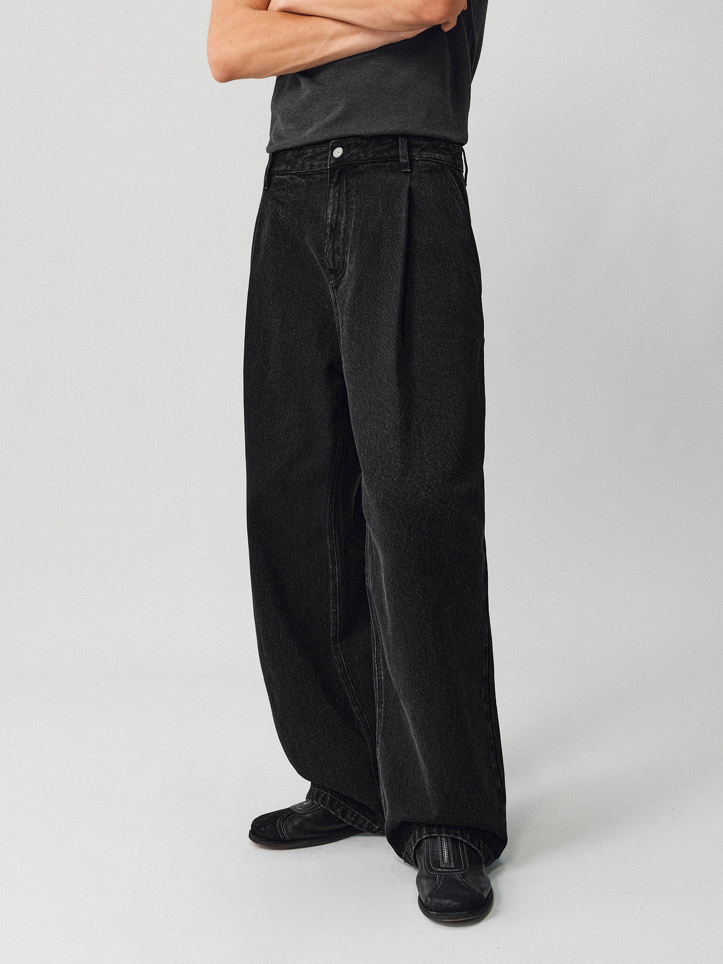 Retro Snowflake Wash Black Denim Pants