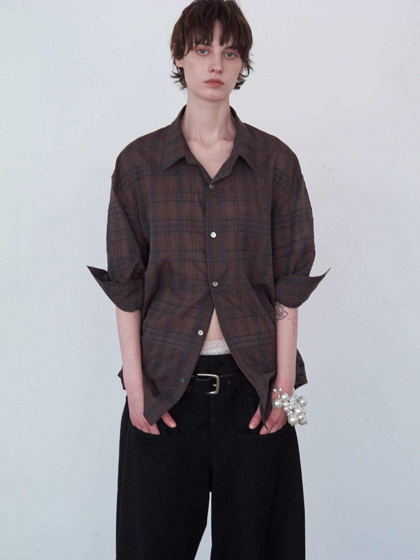 Mid-Sleeve Shirt with Rolled-Up Sleeves