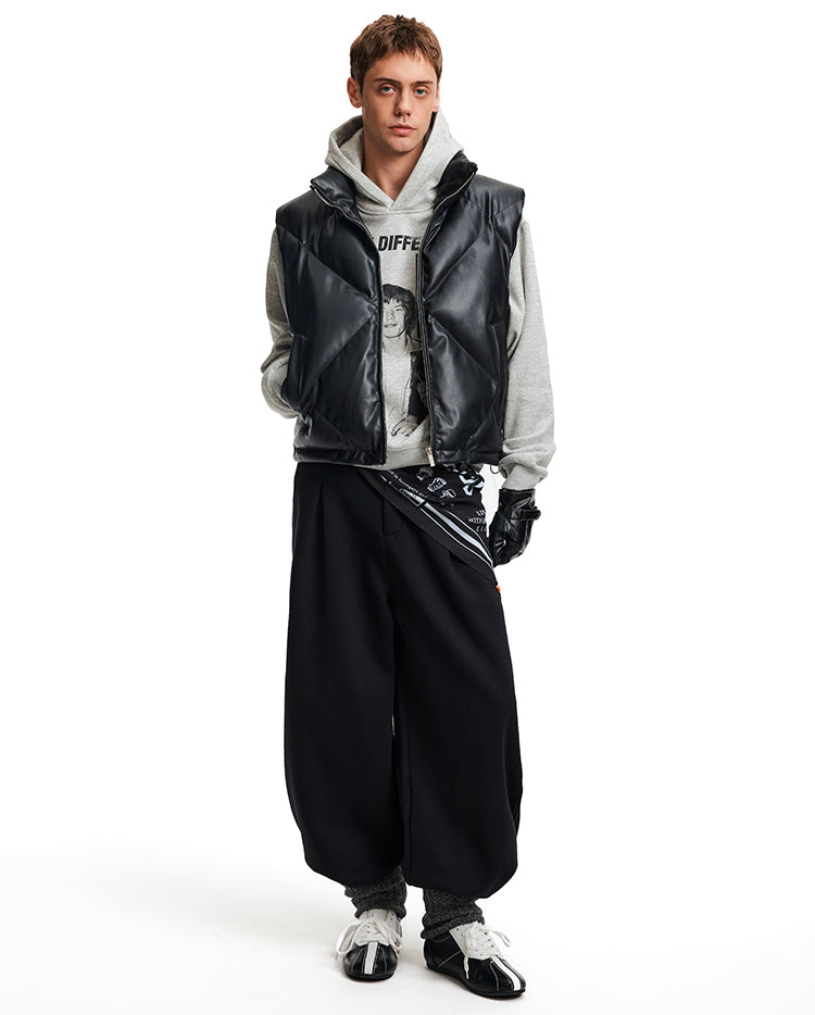 Stand Collar PU Leather Vest