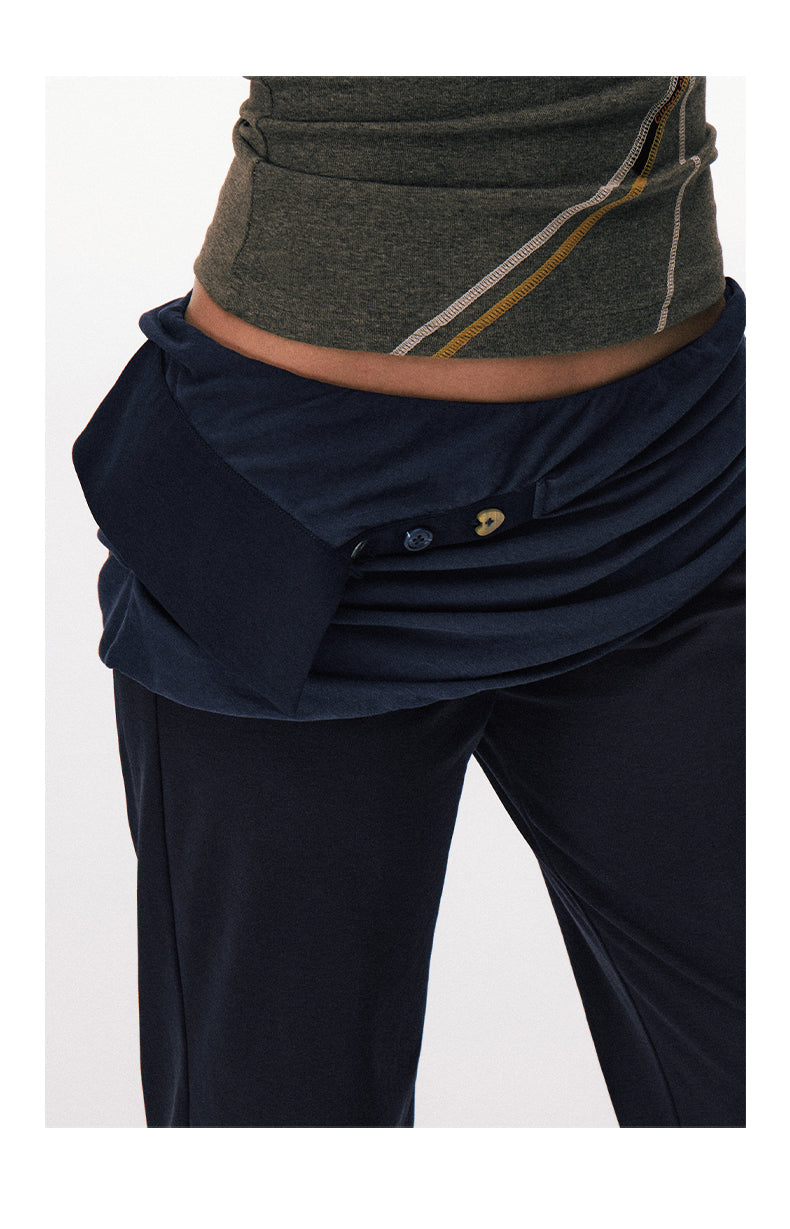 Low-Rise Faux Two-Piece Casual Pants