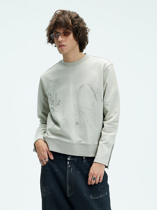 Damaged Print Round Neck Sweatshirt