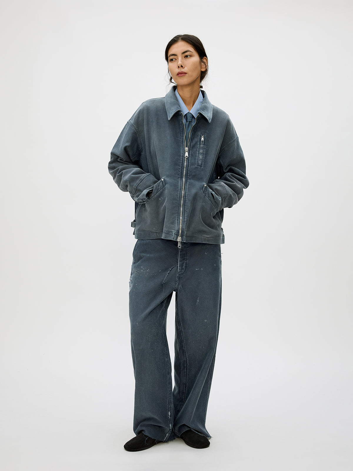 Distressed Zipper Short Jacket