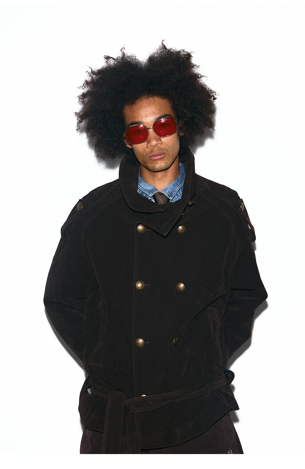 Detachable fur collar double-breasted trench coat