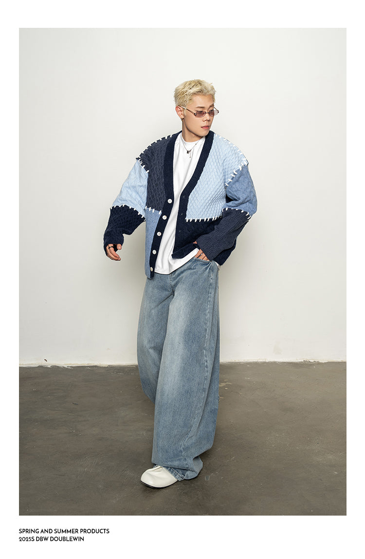 Contrast Color Stitch Cardigan