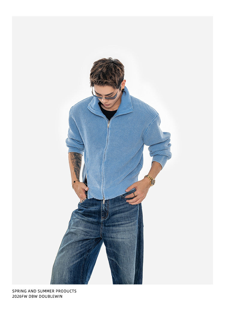 Washed Finish Padded Knit Cardigan