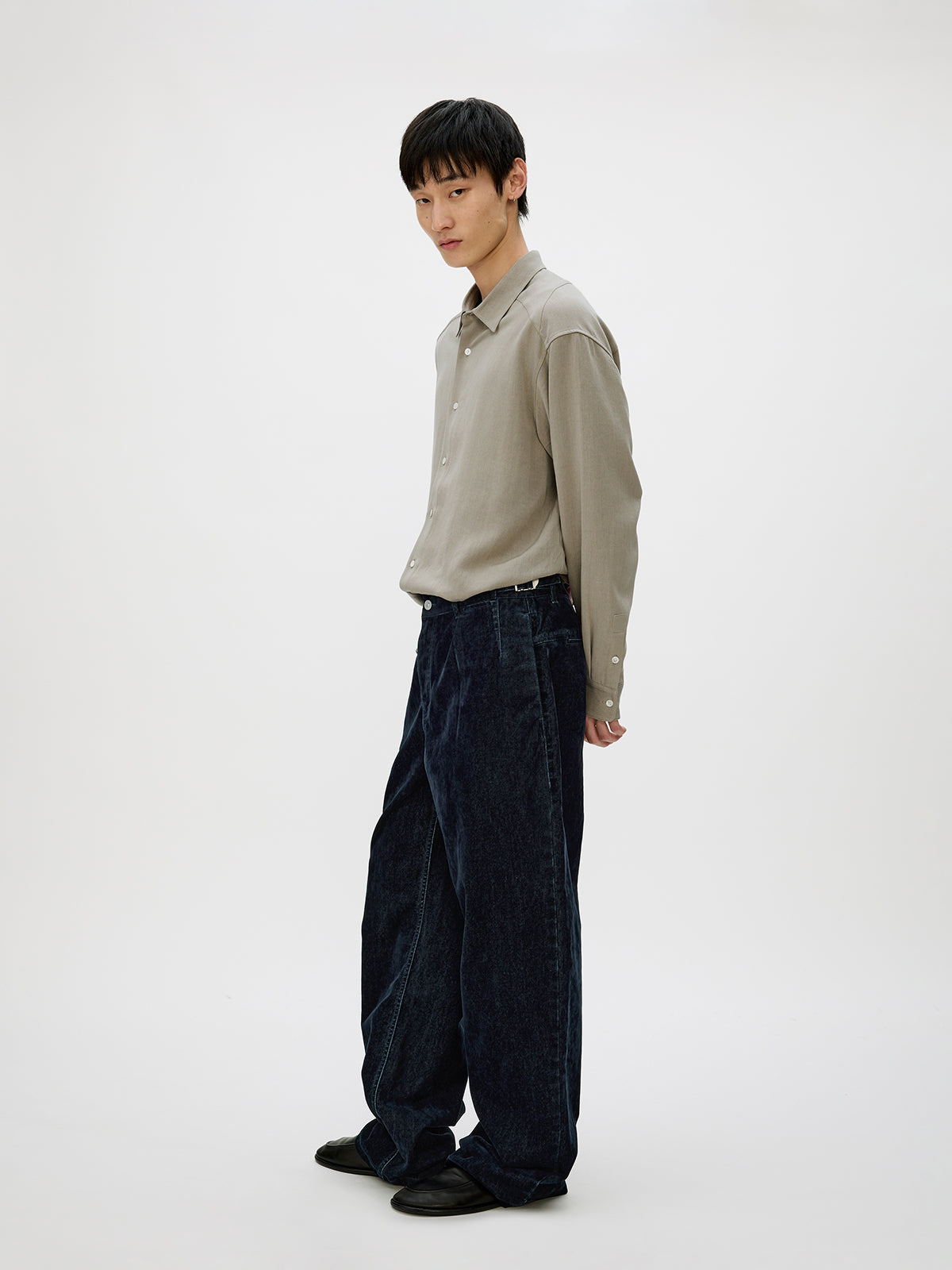 Adjustable Button Flock Denim Pants