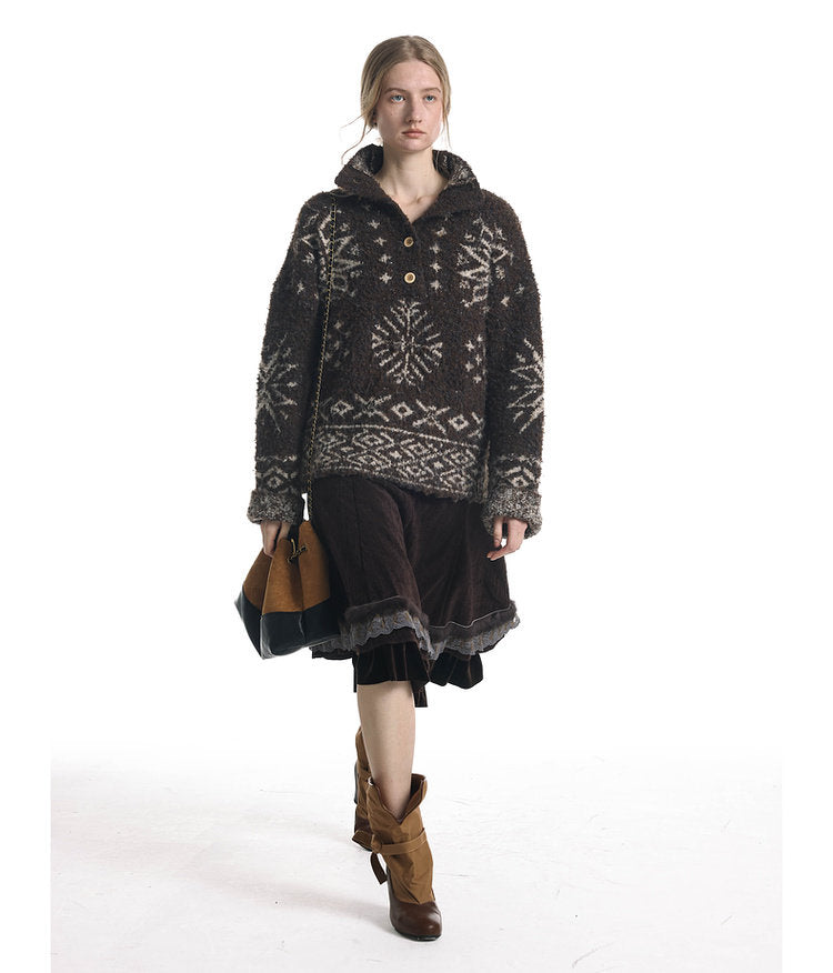 Loose-Fit High-Neck Knit Sweater