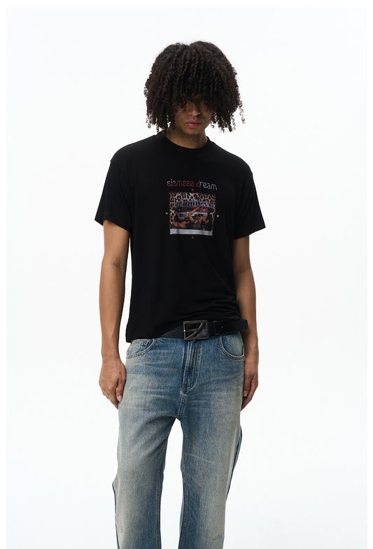 Vintage Leopard-Print Letter T-Shirt