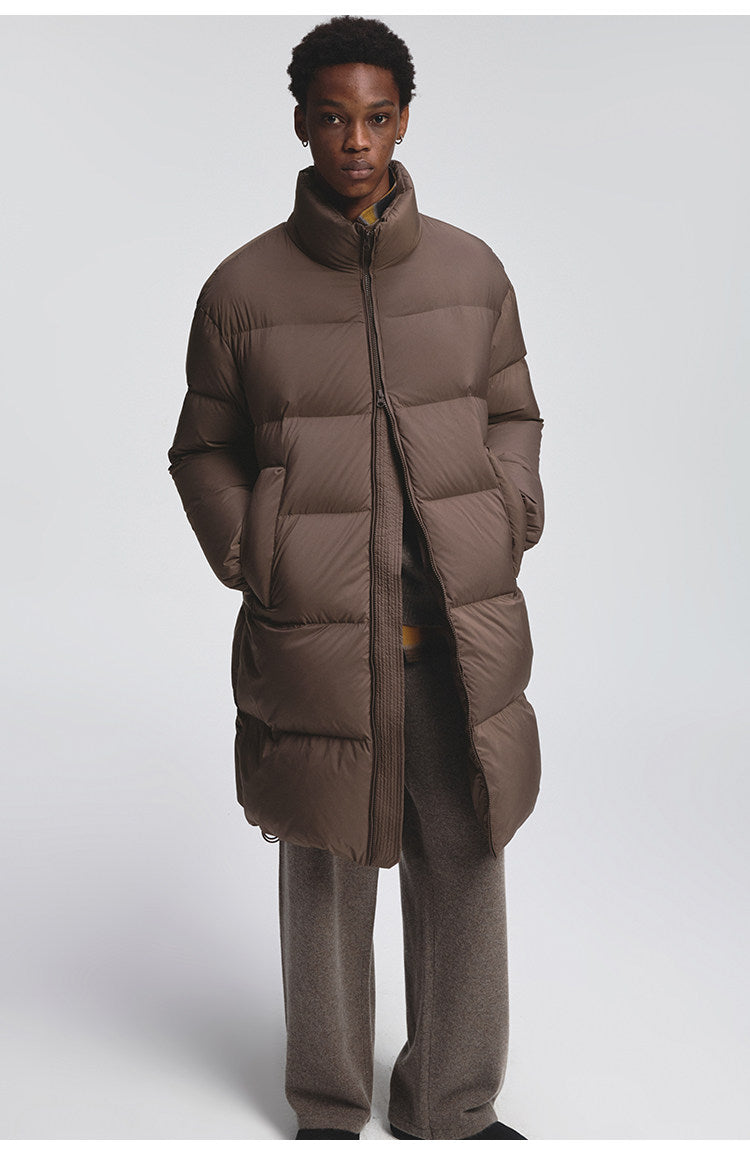Lightweight Wrinkle-Processed Long Down Coat