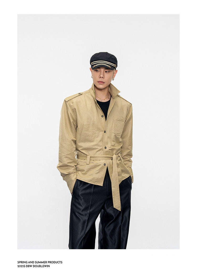 Wide-Shoulder-Pad Straight-Silhouette Shirt