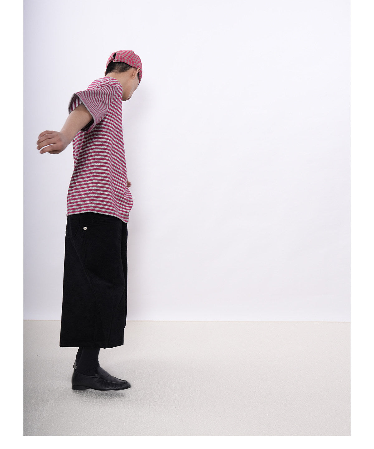 Striped Silhouette T-Shirt with Diagonal Pockets