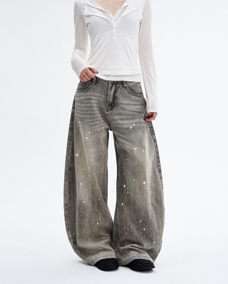 Paint Splatter Design Curve Blade Jeans