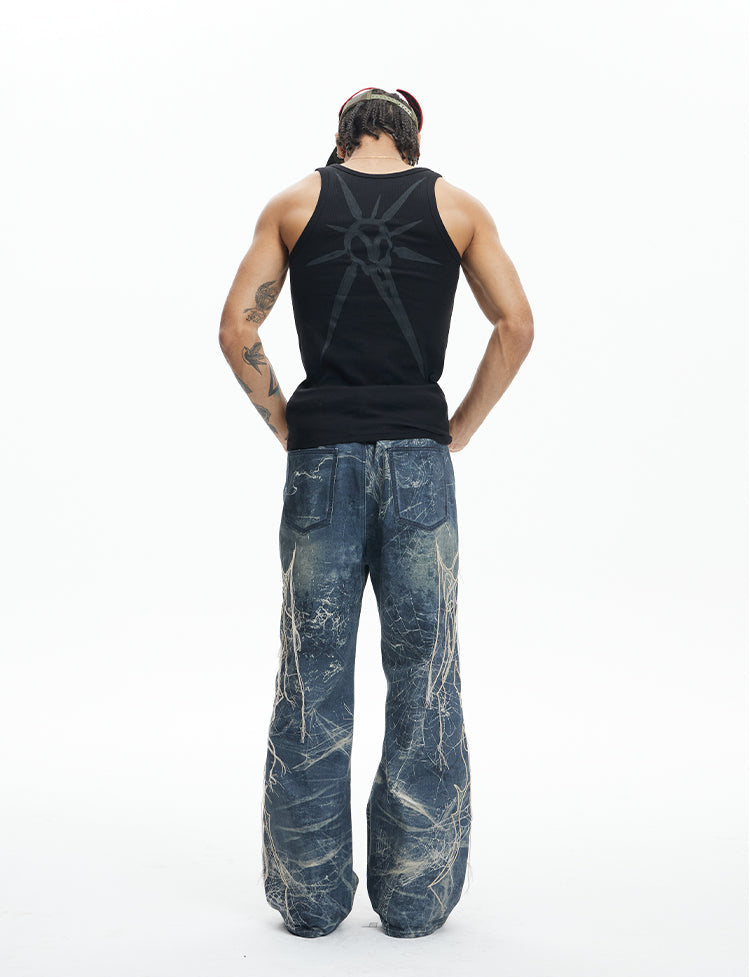 Embroidered Digital Print Jeans
