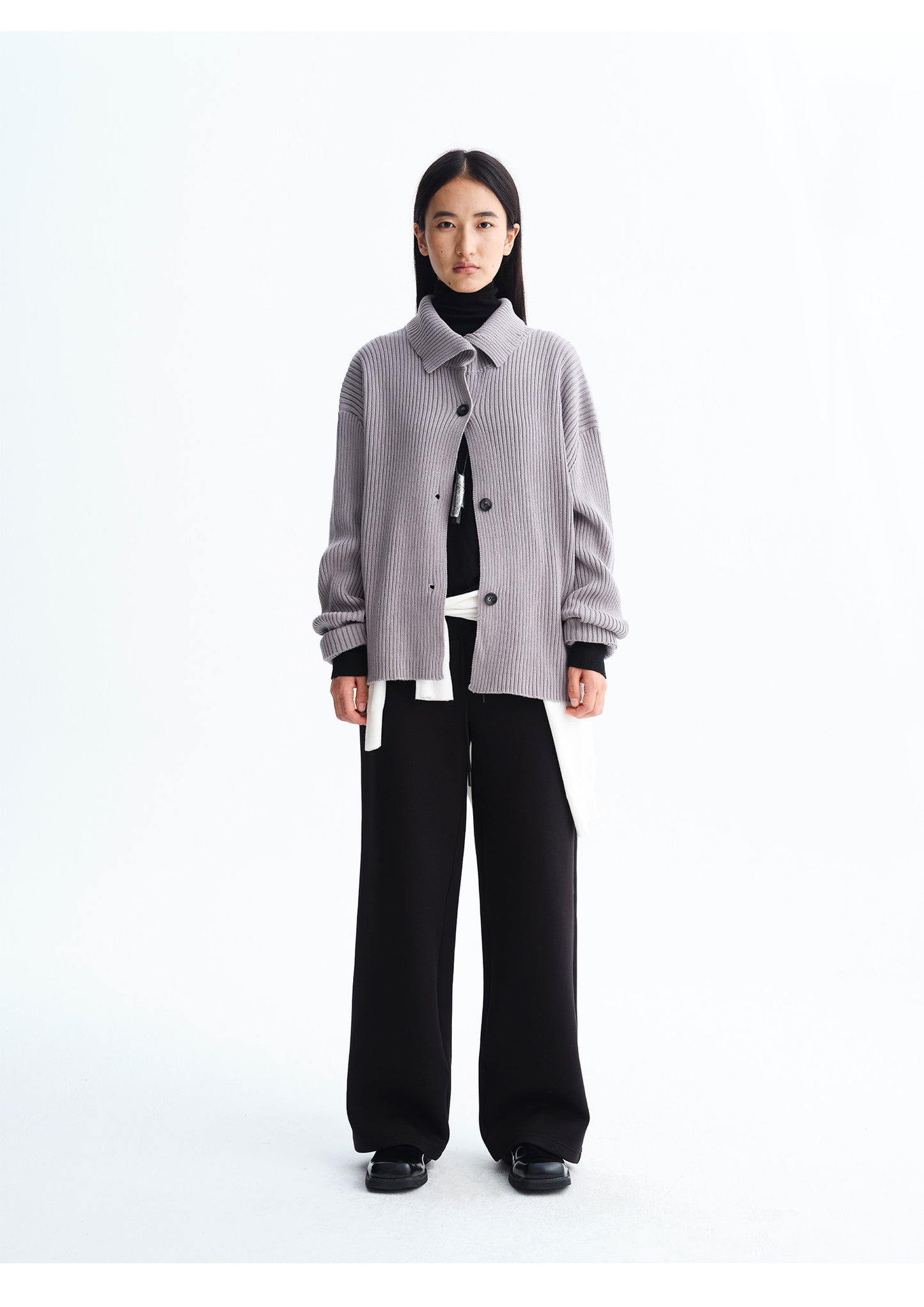 High-Neck Rib-Knit Cardigan