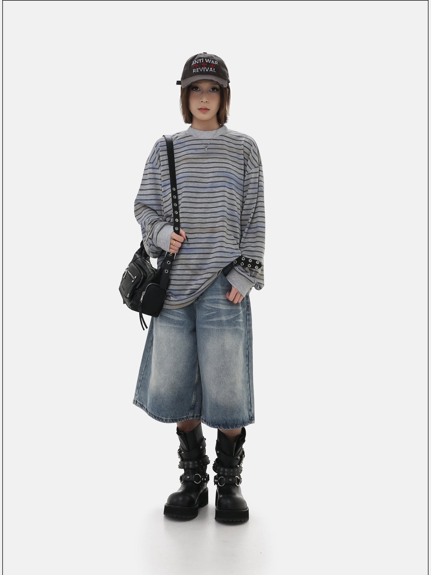 Vintage-style Distressed Striped T-Shirt