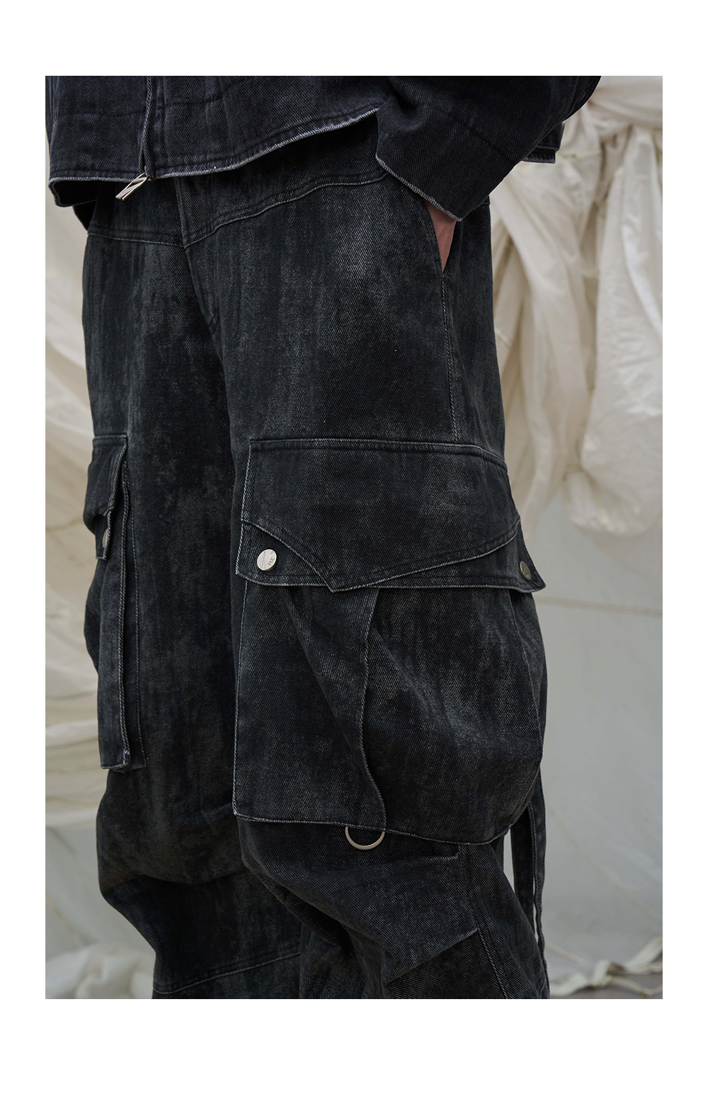 Washed multi-pocket bomber pants