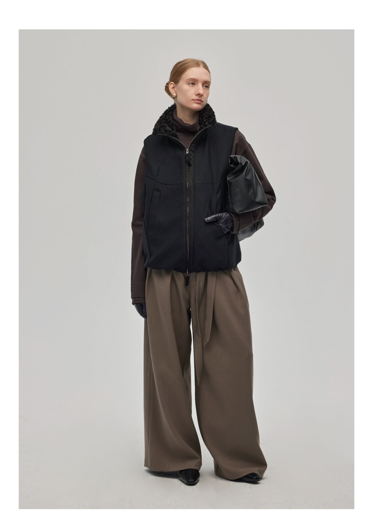 Wool Stitch Fur Collar Vest