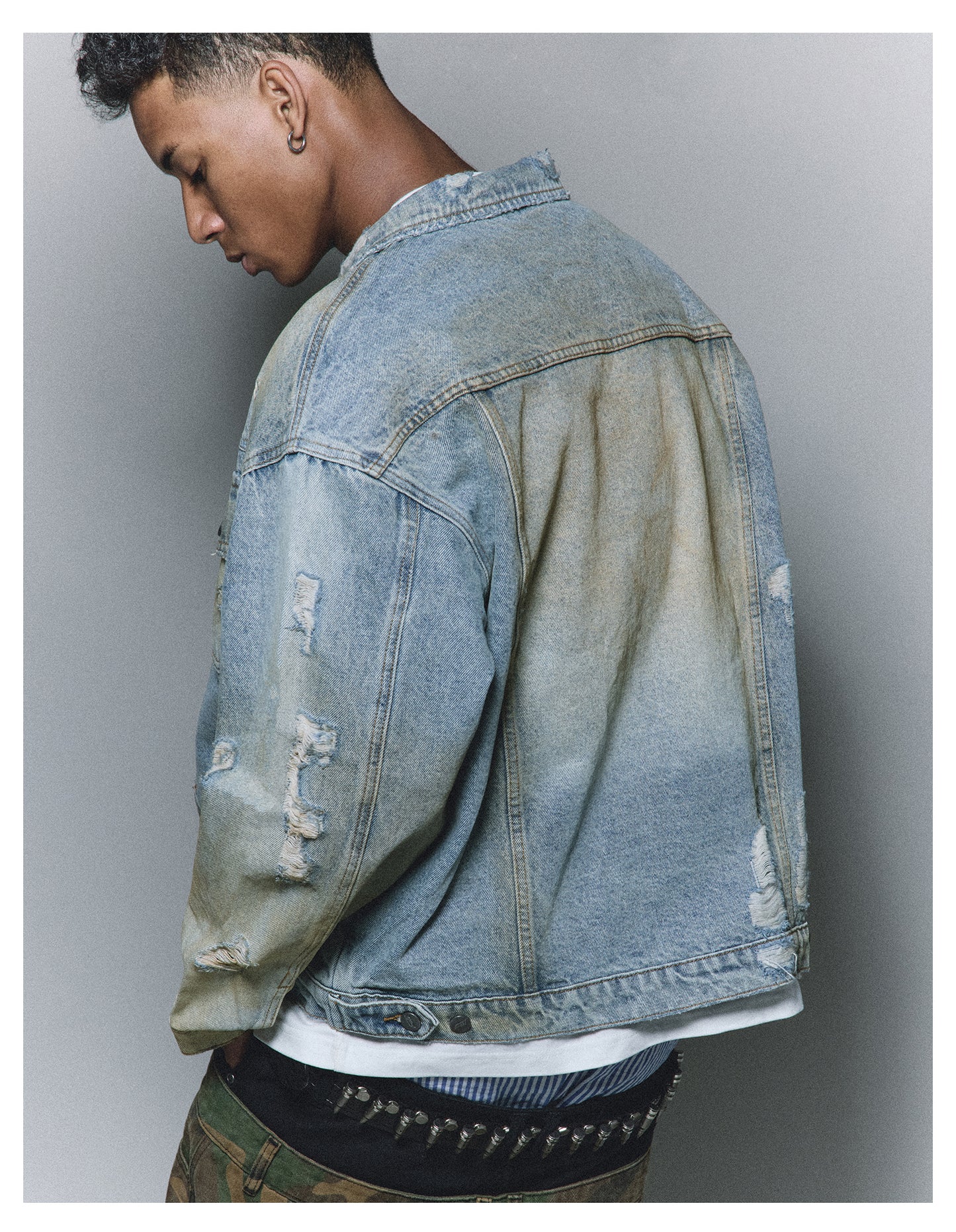 Washed Dirty Ripped Denim Jacket