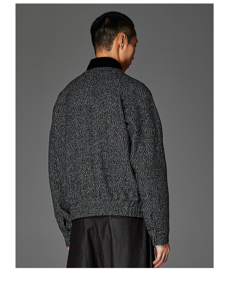 Embroidered Wool Harrington Jacket