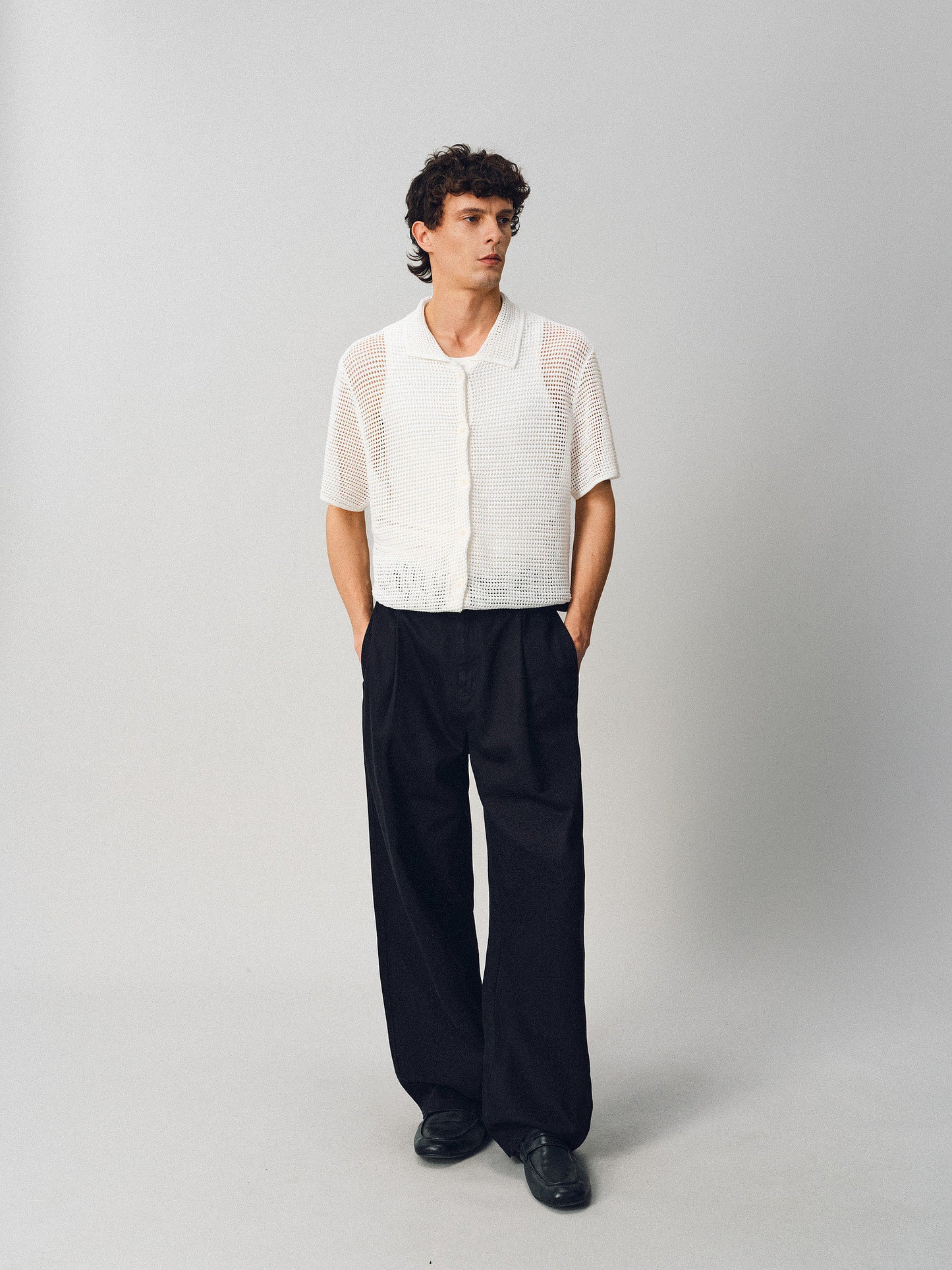 Hollow-knit Button-Down Shirt