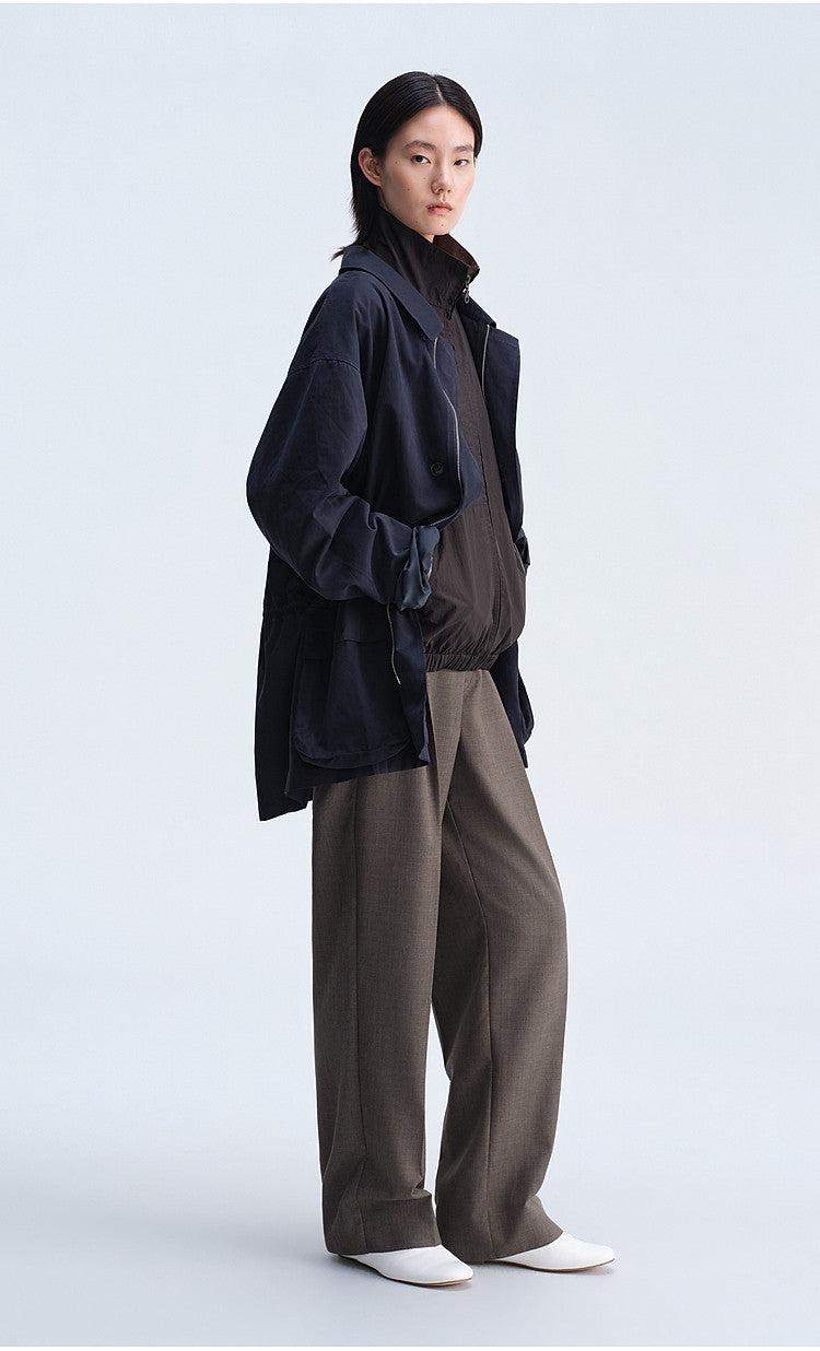 Work Jacket with Waist Drawstring and Relaxed Fit