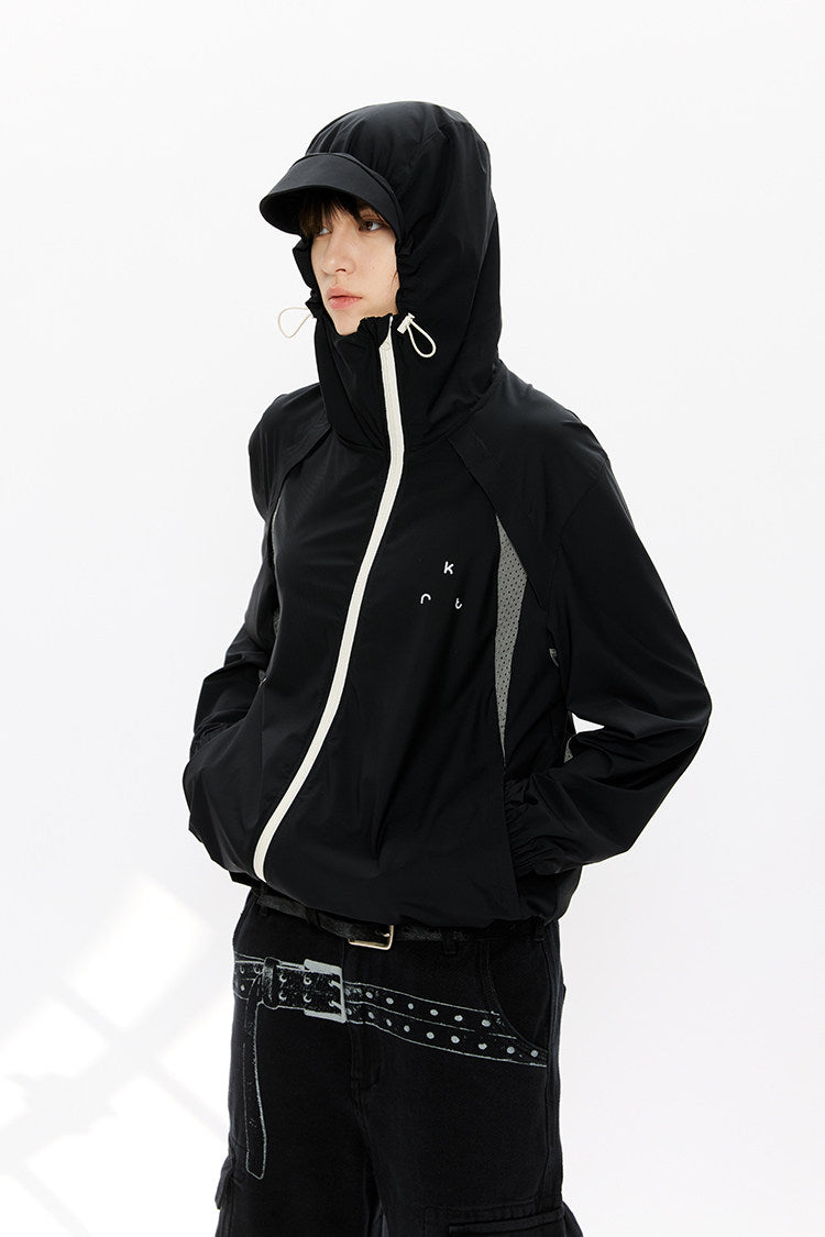 Diagonal Zip Hooded Sun Protection Jacket