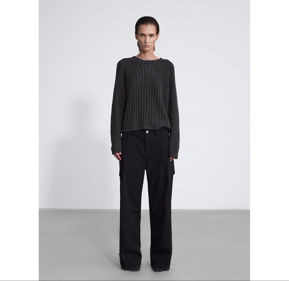 Openwork Raglan Short-Sleeve Knit Sweater