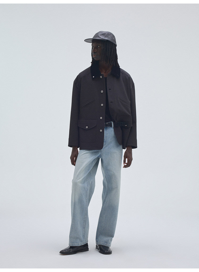 Corduroy Jacket with Collar and Multiple Pockets