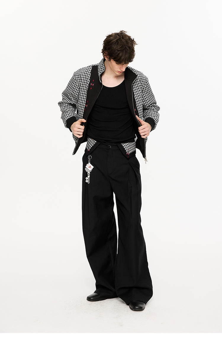 Pleated Houndstooth Casual Pants