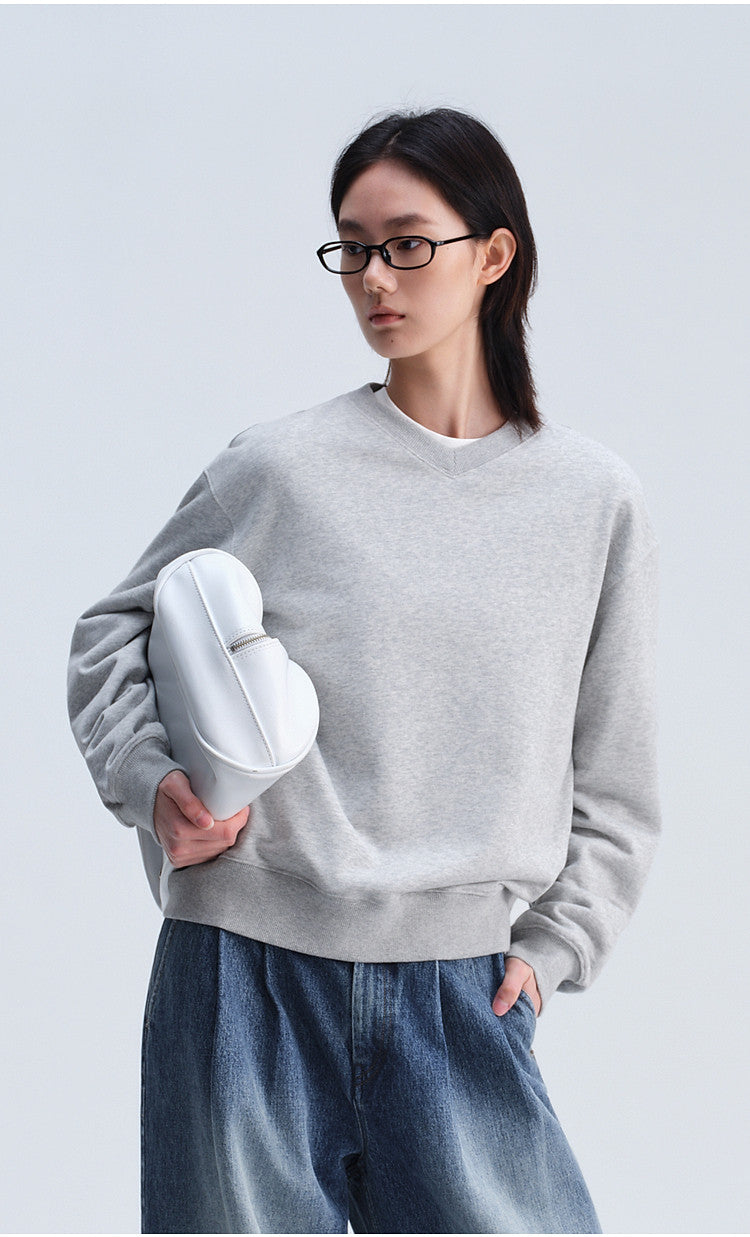 Casual Sweatshirt with Loose Rib Knit