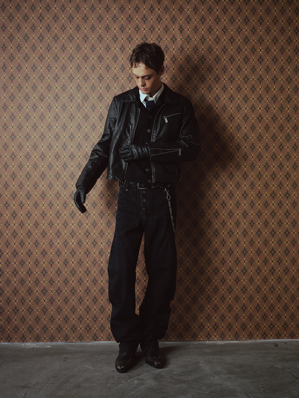 Zipper-Front Washed Leather Jacket