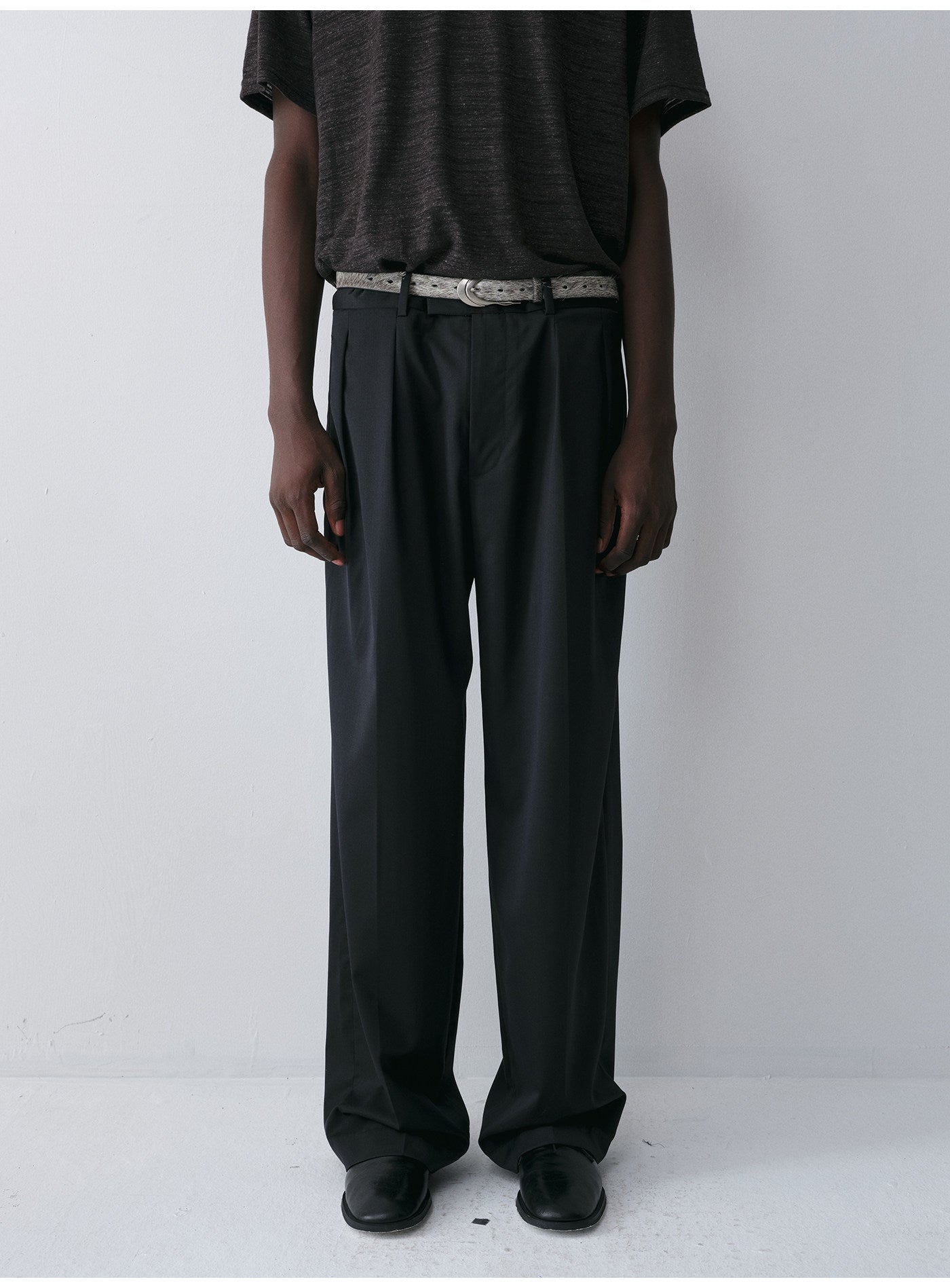 Wool Double-Pleated Casual Pants