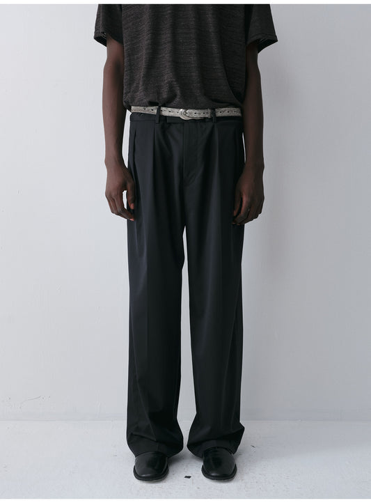 Wool Double-Pleated Casual Pants