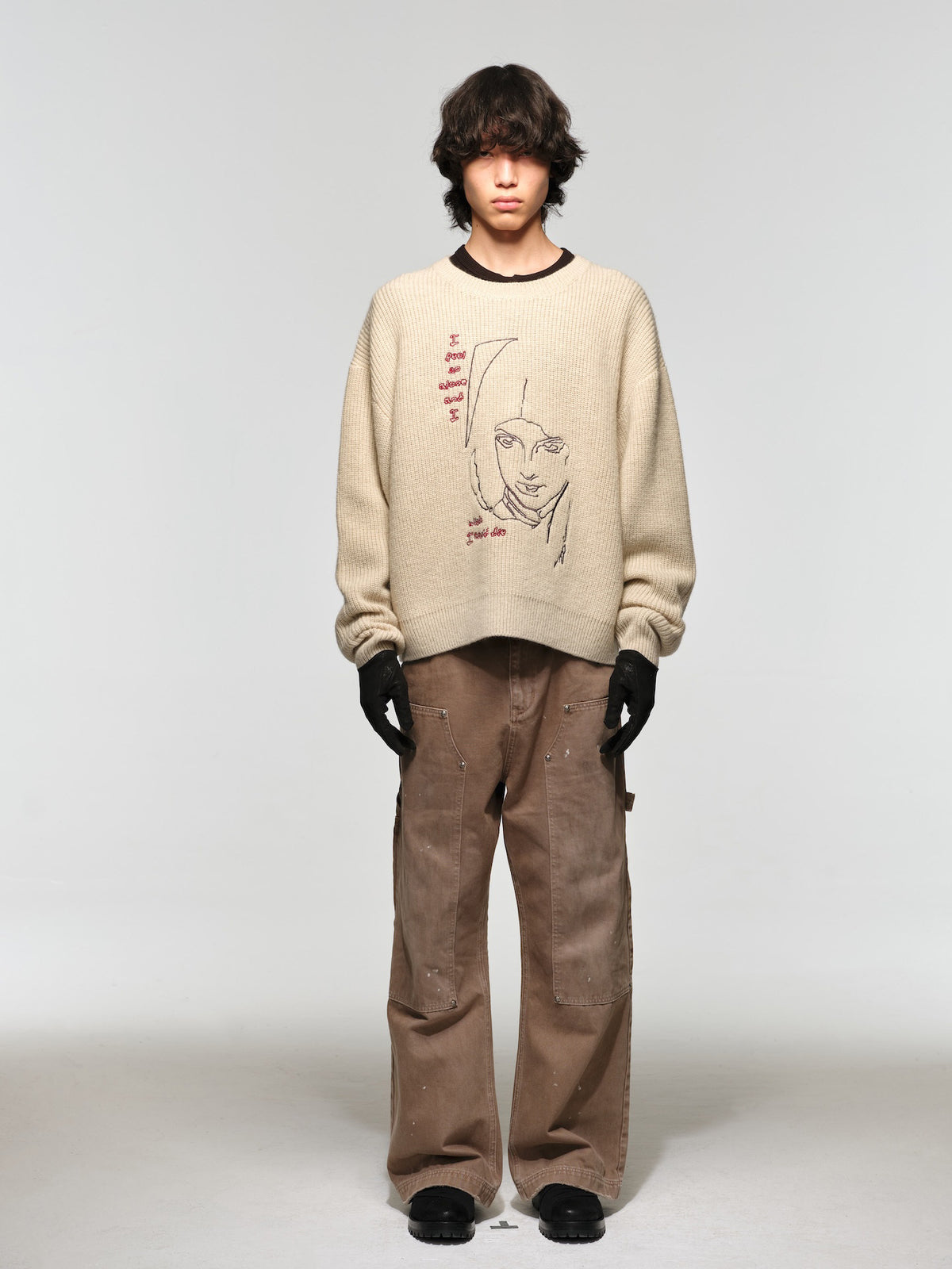 Wool Round-Neck Sweater with Embroidery
