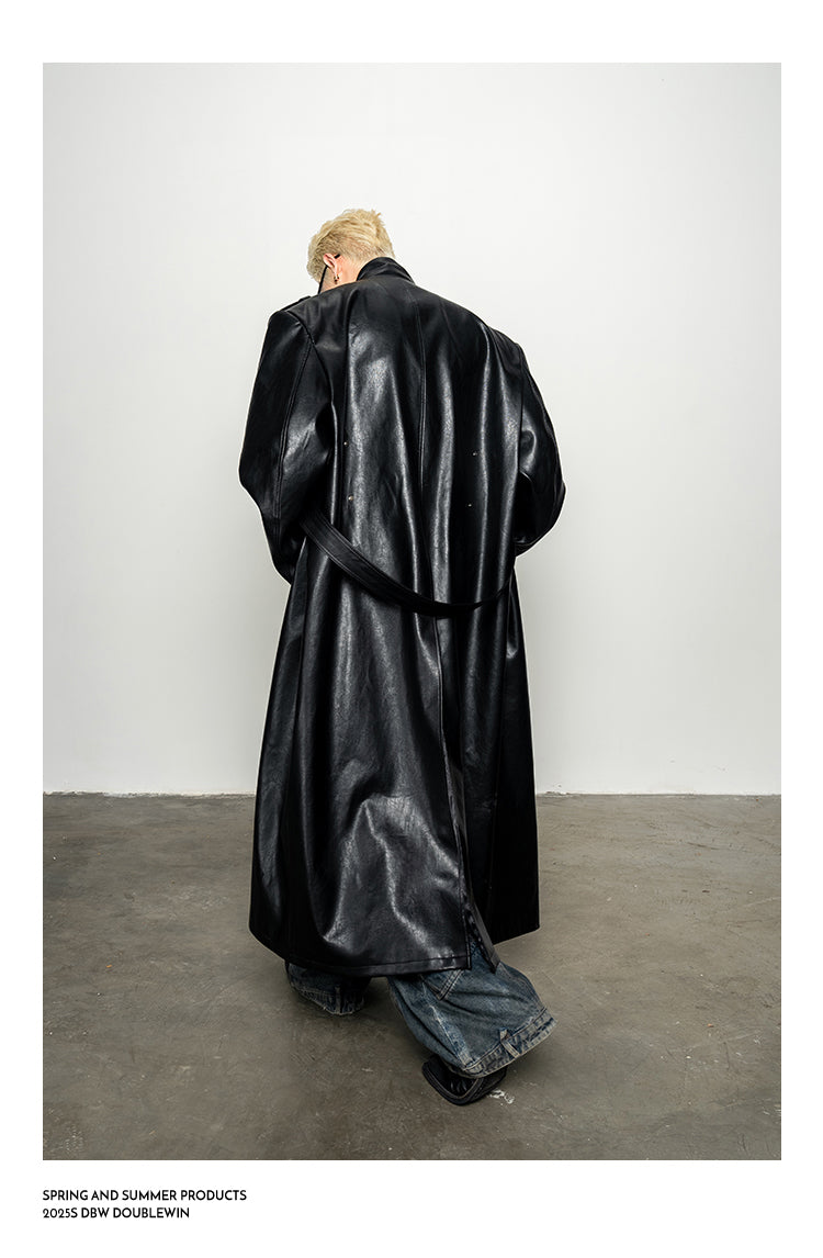 High-End Large Lapel Leather Coat