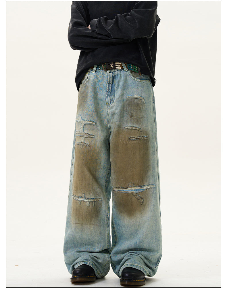 Retro Color Dirty Fit Damaged Jeans