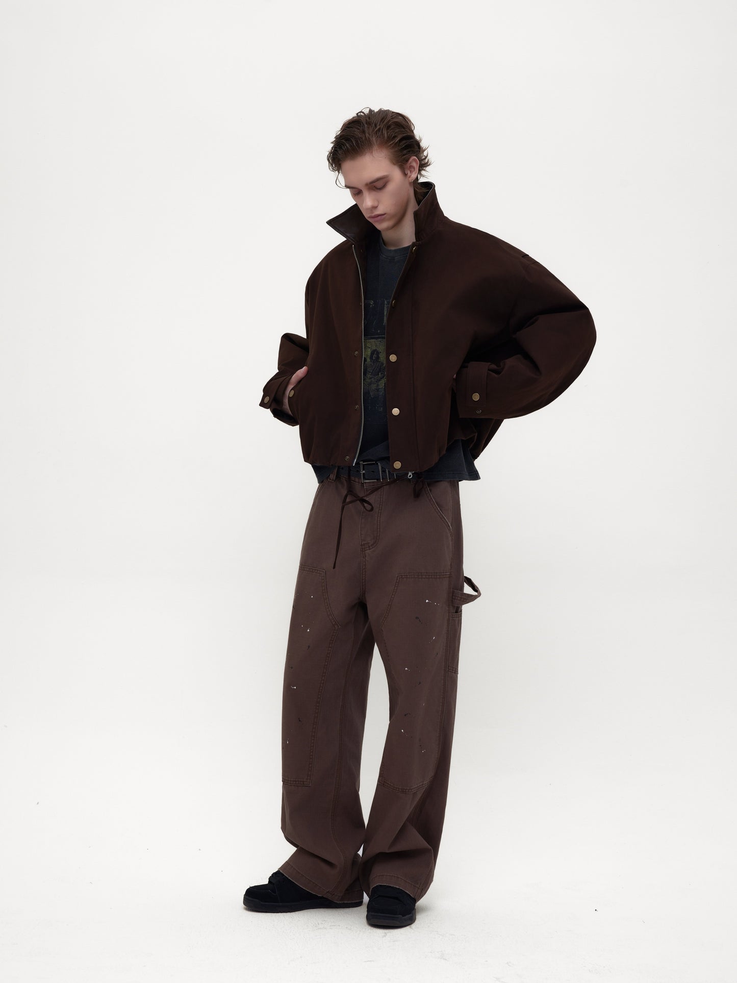 Burn-style leather-collar cotton jacket